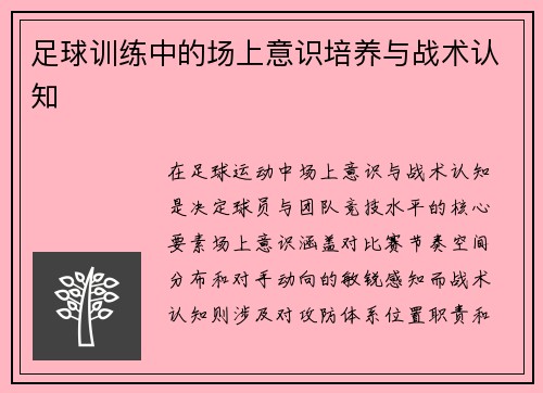 足球训练中的场上意识培养与战术认知